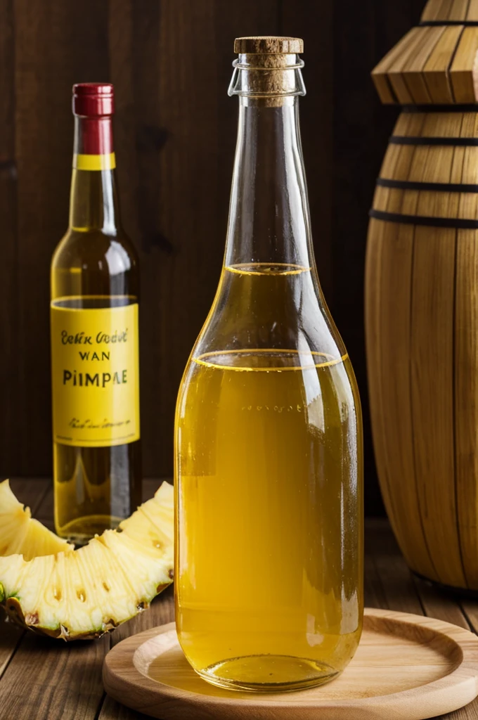 Make me a bottle of pineapple wine, with the yellow liquid and a transparent bottle without a label for a png