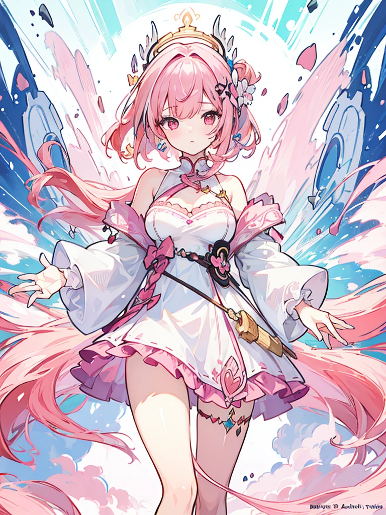 (best quality:1.3), (Artwork:1.3), (illustration:1.3), (ultra-detailed:1.3), (imid shot:0.9), 1 girl, medium breasts,((pink hair ))), hair ornaments, Tall, Mature, hair