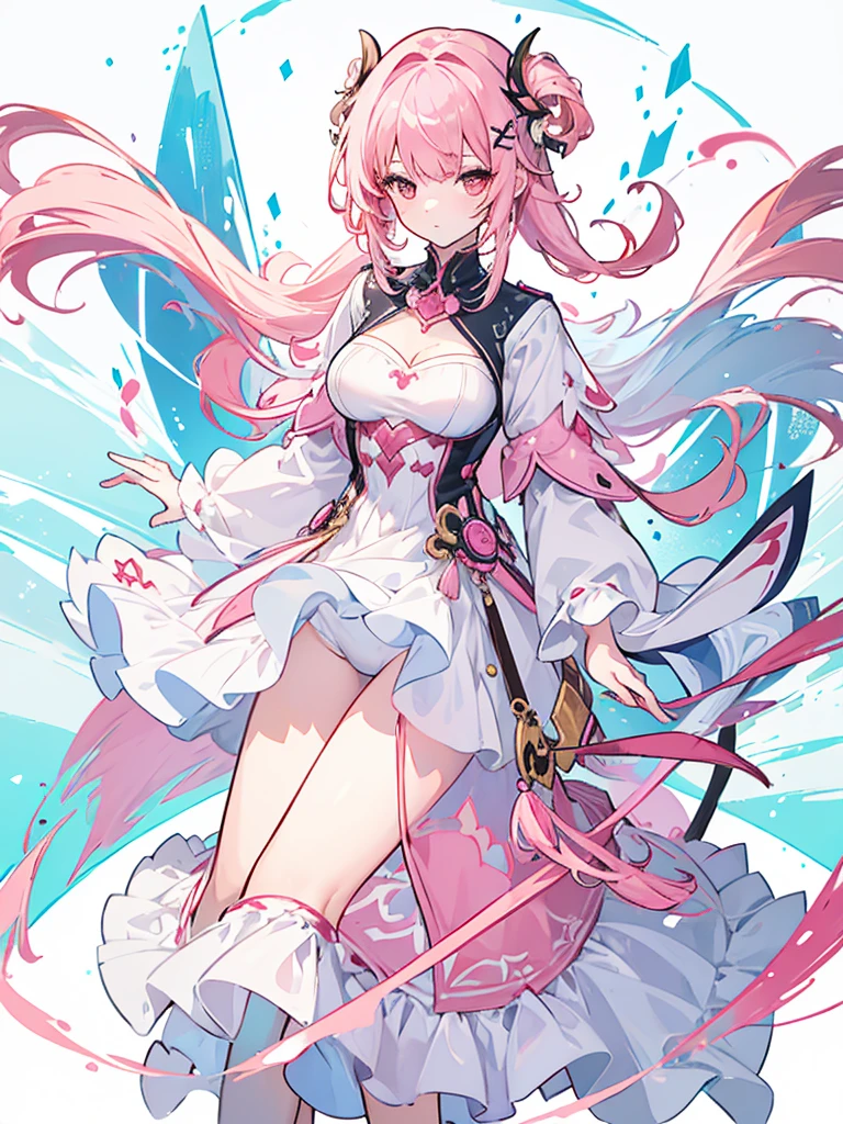 (best quality:1.3), (Artwork:1.3), (illustration:1.3), (ultra-detailed:1.3), (imid shot:0.9), 1 girl, medium breasts,((pink hair ))), hair ornaments, Tall, Mature, hair