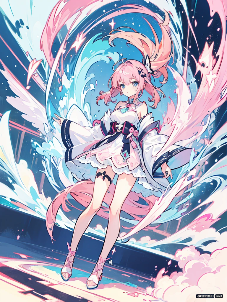 (best quality:1.3), (Artwork:1.3), (illustration:1.3), (ultra-detailed:1.3), (imid shot:0.9), 1 girl, medium breasts,blue eyes, ((pink hair ))), hair ornaments, Tall, Mature, hair