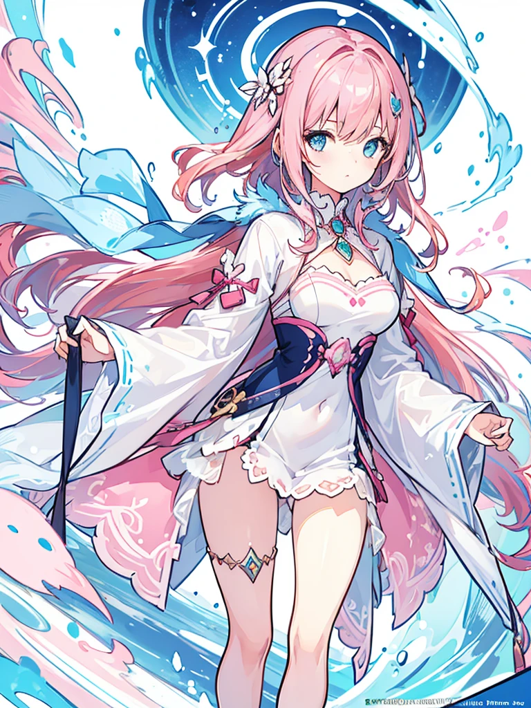 (best quality:1.3), (Artwork:1.3), (illustration:1.3), (ultra-detailed:1.3), (imid shot:0.9), 1 girl, medium breasts,blue eyes, ((pink hair ))), hair ornaments, Tall, Mature, hair