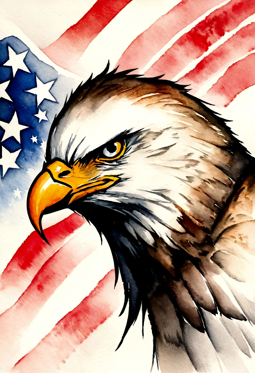 painting of an eagle with a american flag background and spray paint effect, by Eugeniusz Zak, watercolor art, by Károly Lotz, watercolor painting, watercolor painting style, watercolor detailed art, by Reuben Tam, watercolor digital painting, watercolor , masterfully detailed watercolor, watercolor art, Grzegorz Rutkowski