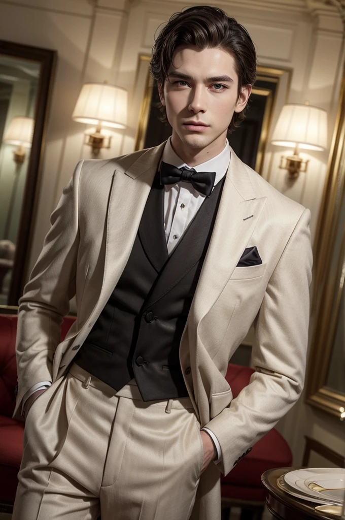 Create a man in an elegant outfit in a classic setting