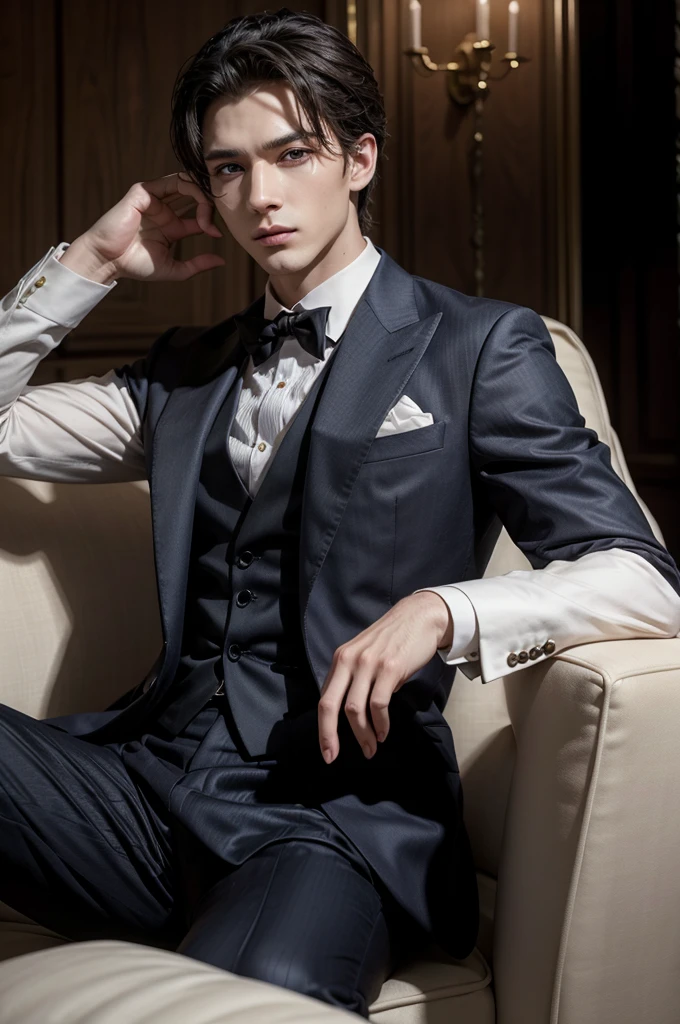 Create a man in an elegant outfit in a classic setting