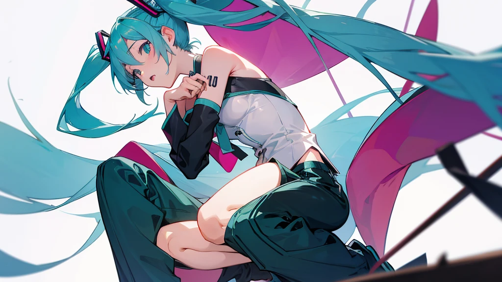 hatsune miku,No correction,Small breasts,Embarrassing,Pants available,Masturbation,Leg spread,Squat down