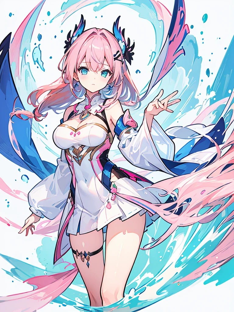 (best quality:1.3), (Artwork:1.3), (illustration:1.3), (ultra-detailed:1.3), (imid shot:0.9), 1 girl, medium breasts,blue eyes, ((pink hair ))), hair ornaments, Tall, Mature, hair