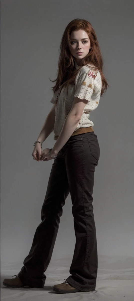 Redhead straight hair brown eyes white freckles forest