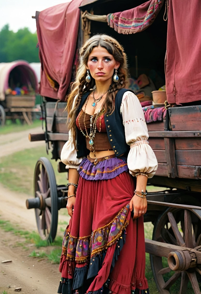 Gypsy woman infront of wagon