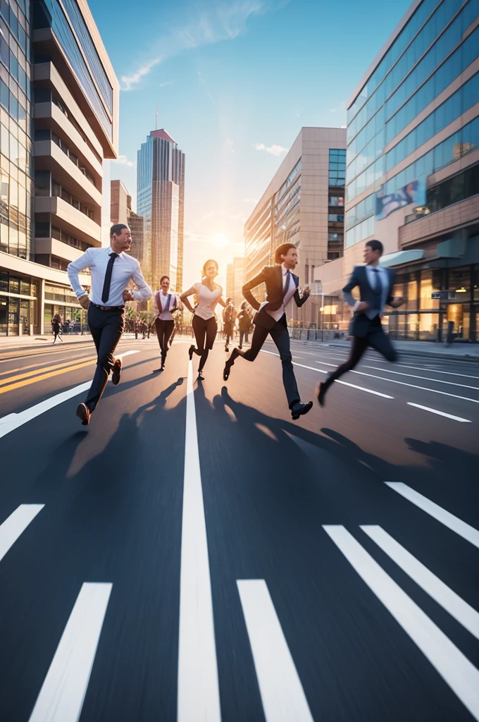 a
Cartoon image of a Business Environment where several employees are running everywhere, bumping into each other without the right direction