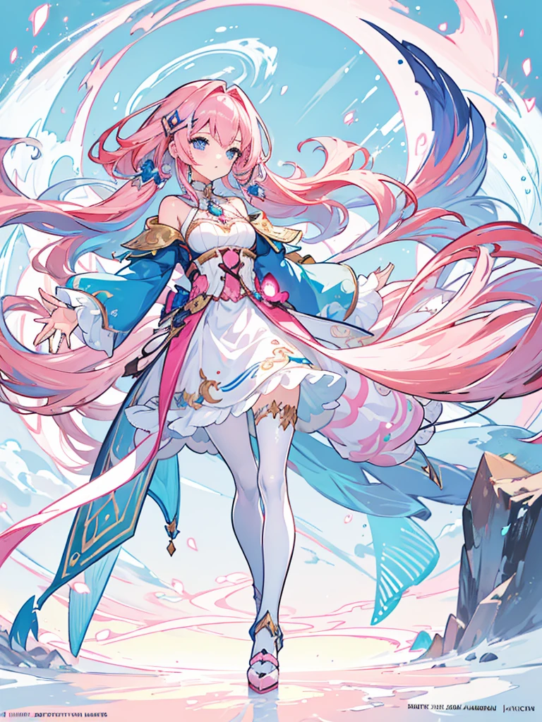 (best quality:1.3), (Artwork:1.3), (illustration:1.3), (ultra-detailed:1.3), (imid shot:0.9), 1 girl, medium breasts,blue eyes, ((pink hair ))), hair ornaments, Tall, Mature,fantasy world, accessories, detailed clothes, pantyhose