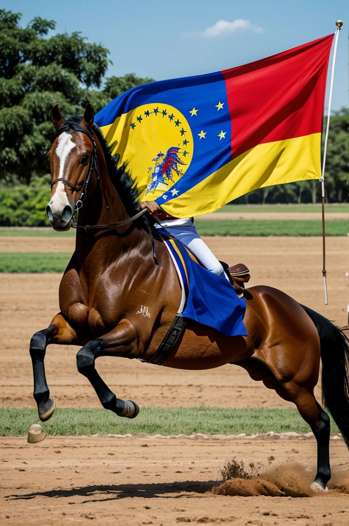 Artistic image of the plain Venezuelan flag and a galloping horse