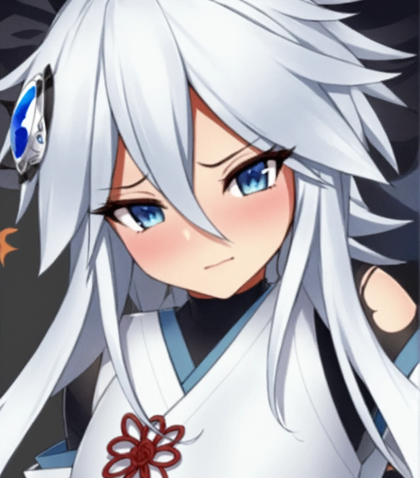 a closeup of a person with long white hair and a white dress, retrato Onmyoji, deidad de by white, Onmyoji, avatar image, de arknights, zorro de by white, waifu, genshin impact keqing, Kantai Collection Style, by white, anime waifu, anime white fox, female anime character, Artwork detailed by Onmyoji