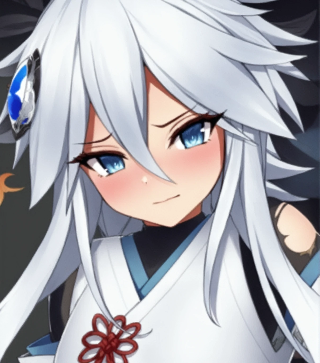 a closeup of a person with long white hair and a white dress, retrato Onmyoji, deidad de by white, Onmyoji, avatar image, de arknights, zorro de by white, waifu, genshin impact keqing, Kantai Collection Style, by white, anime waifu, anime white fox, female anime character, Artwork detailed by Onmyoji