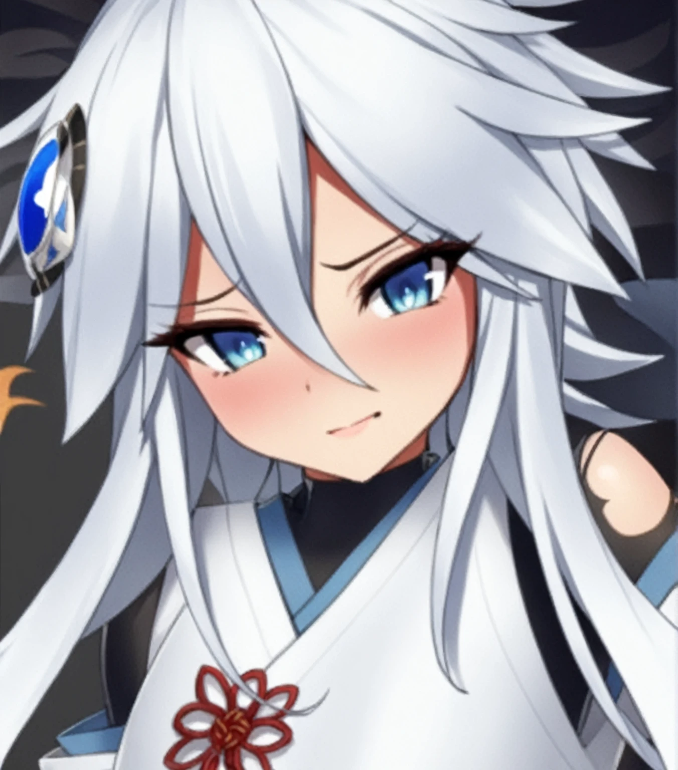 a closeup of a person with long white hair and a white dress, retrato Onmyoji, deidad de by white, Onmyoji, avatar image, de arknights, zorro de by white, waifu, genshin impact keqing, Kantai Collection Style, by white, anime waifu, anime white fox, female anime character, Artwork detailed by Onmyoji