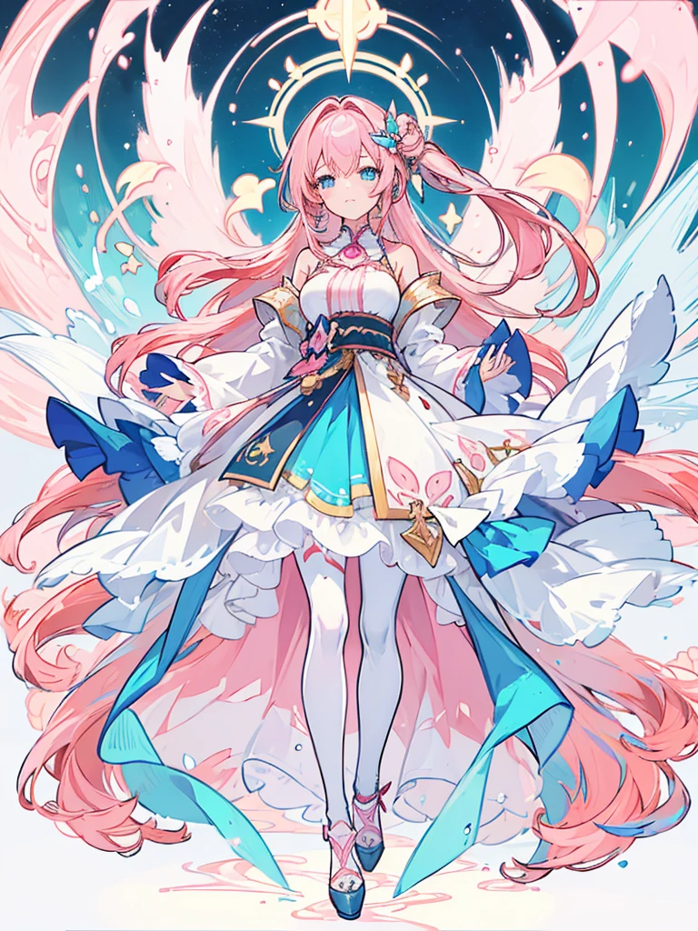 (best quality:1.3), (Artwork:1.3), (illustration:1.3), (ultra-detailed:1.3), (imid shot:0.9), 1 girl, medium ,blue eyes, ((pink hair ))), hair ornaments, Tall, Mature,y world, accessories, detailed clothes, pantyhose