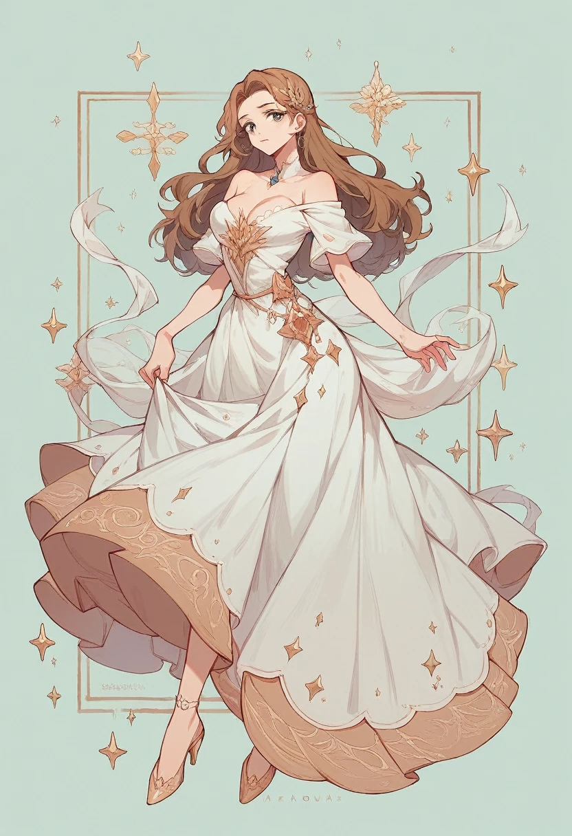 Based on the description, Serena is wearing an exquisite silver gown adorned with intricate beadwork and shimmering pearls. The dress hugs her curves and flows gracefully to the floor. This outfit suggests that she is attending a formal event or occasion.