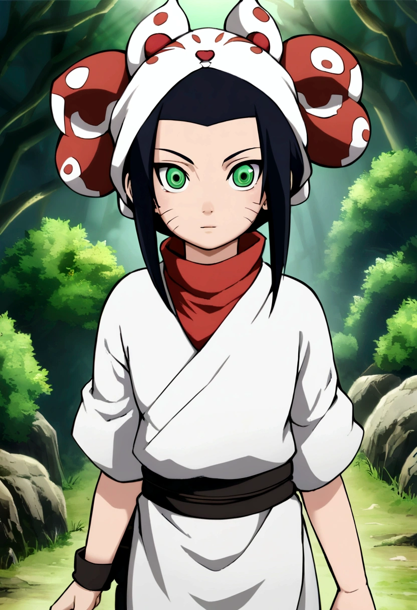 Kizi, Bblack hair,greeneyes, ninja clothing anime style design naruto, clear face