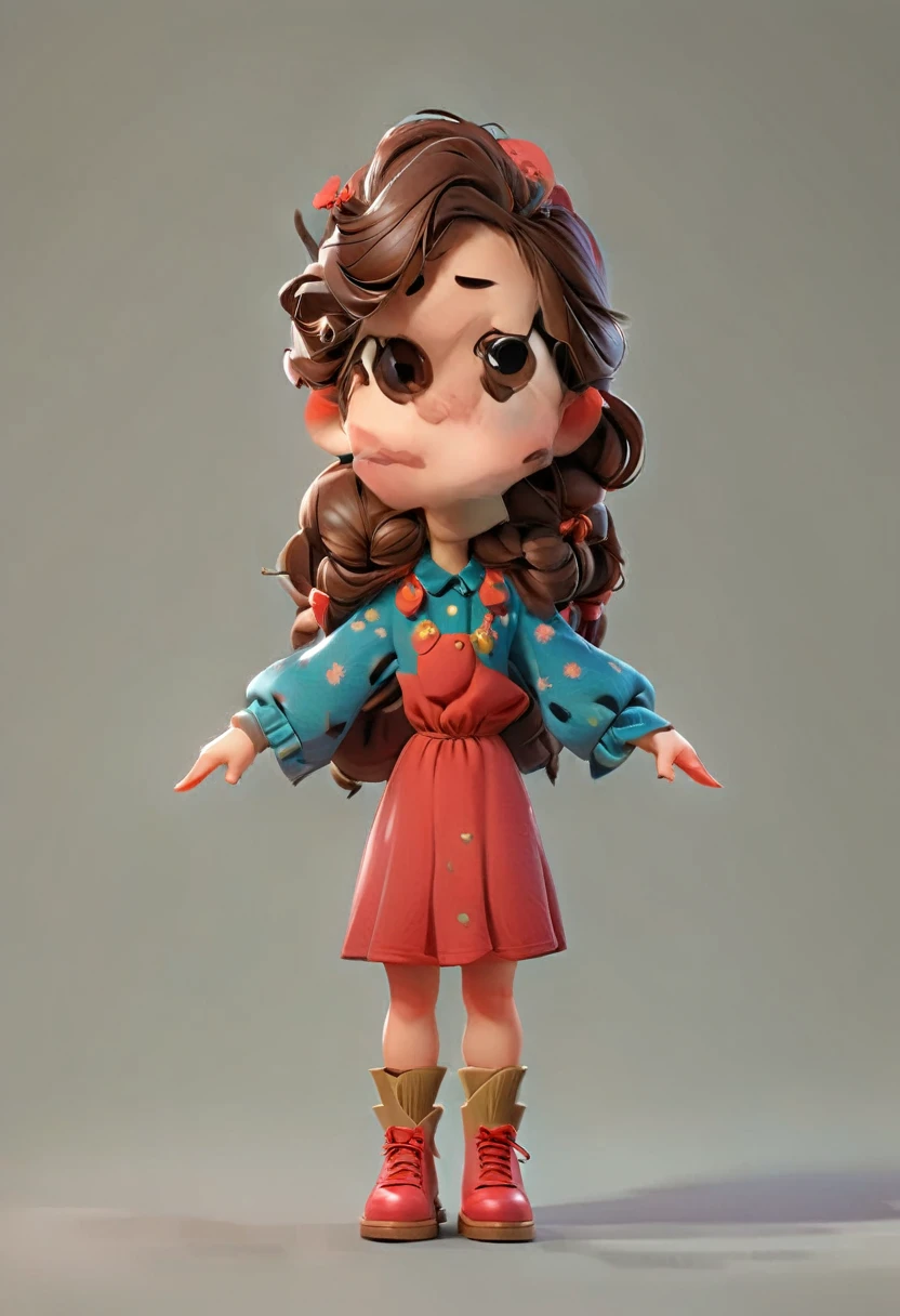 a close up of a cartoon girl with a red dress and brown shoes, animation character, 3 d character, 3d character, cute 3 d render, 3 d character render, cute character, cute cartoon character, stylized character, character is in her natural pose, character model, 3d characters, character render, 3 d character art, full body character, character modeling