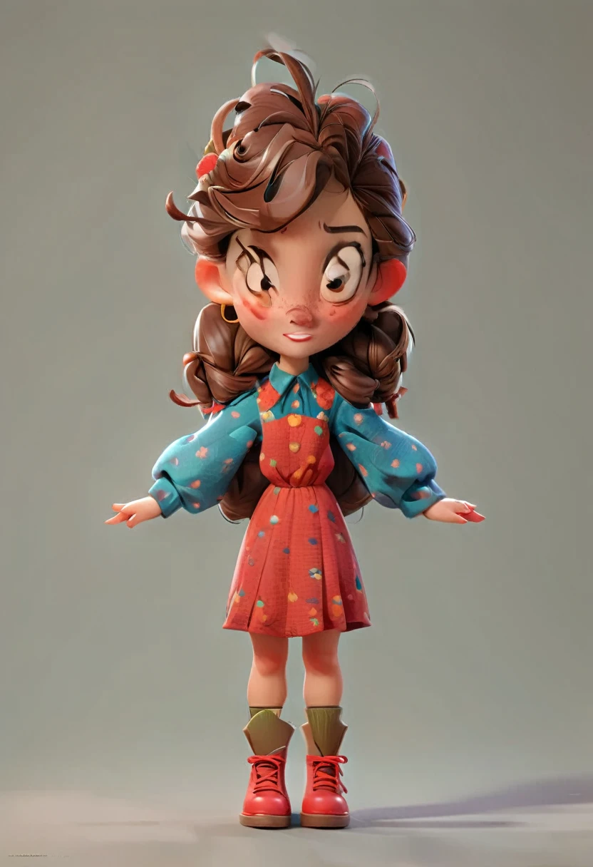 a close up of a cartoon girl with a red dress and brown shoes, animation character, 3 d character, 3d character, cute 3 d render, 3 d character render, cute character, cute cartoon character, stylized character, character is in her natural pose, character model, 3d characters, character render, 3 d character art, full body character, character modeling