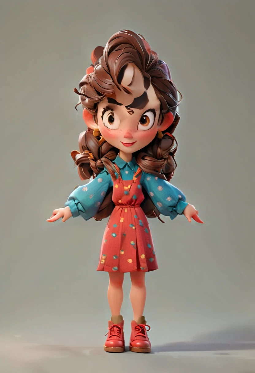 a close up of a cartoon girl with a red dress and brown shoes, animation character, 3 d character, 3d character, cute 3 d render, 3 d character render, cute character, cute cartoon character, stylized character, character is in her natural pose, character model, 3d characters, character render, 3 d character art, full body character, character modeling