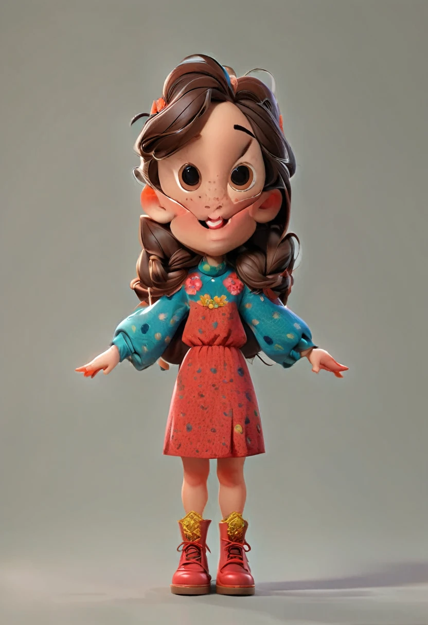 a close up of a cartoon girl with a red dress and brown shoes, animation character, 3 d character, 3d character, cute 3 d render, 3 d character render, cute character, cute cartoon character, stylized character, character is in her natural pose, character model, 3d characters, character render, 3 d character art, full body character, character modeling