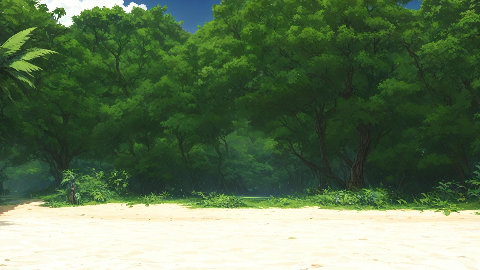 There is a photo of a man riding a horse on the beach., beach Background tree々, background lush vegetation, Island Background, background hyper detailed, Random background scenes, jungles in the background, Detailed Landscape — Width 672, Establishing Shot, Overgrown jungle environment, some Background tree々, wide Establishing Shot, There are lots of plants, Background tree々