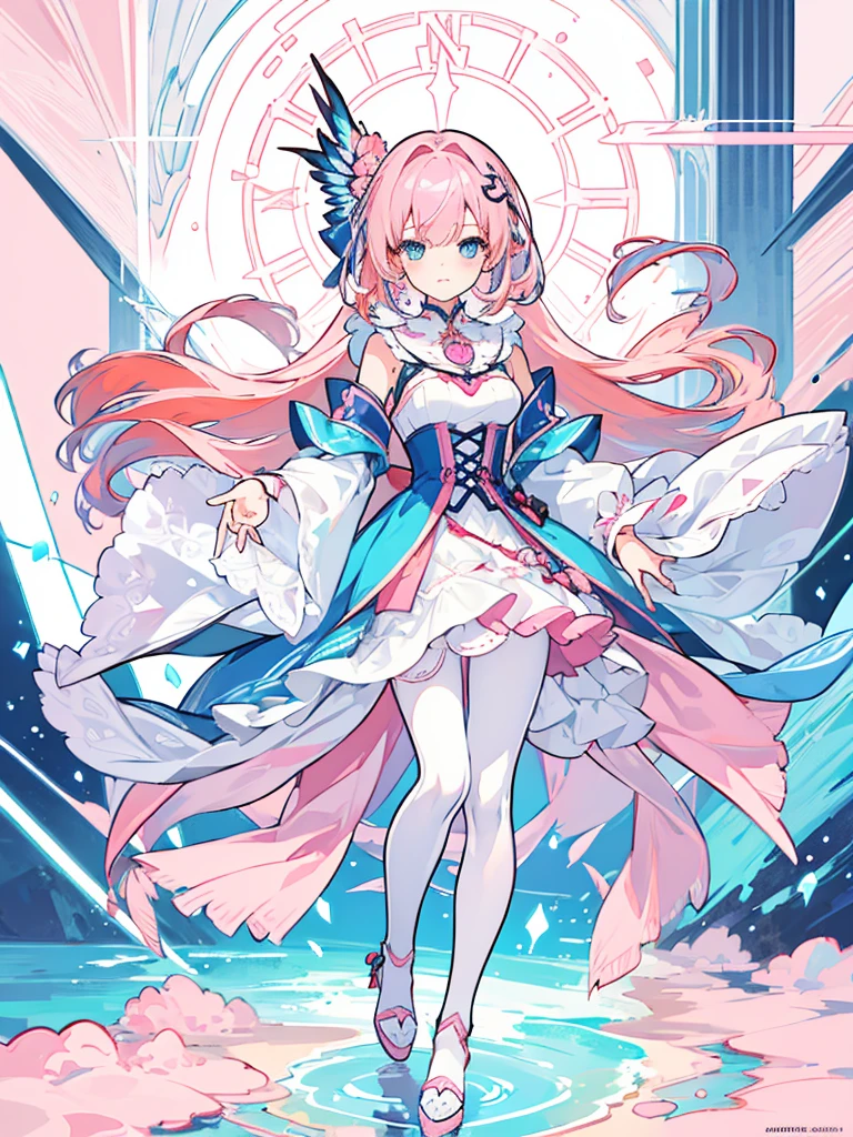 (best quality:1.3), (Artwork:1.3), (illustration:1.3), (ultra-detailed:1.3), (imid shot:0.9), 1 girl, medium breasts,blue eyes, ((pink hair ))), hair ornaments, Tall, Mature,accessories,detailed clothes, pantyhose 