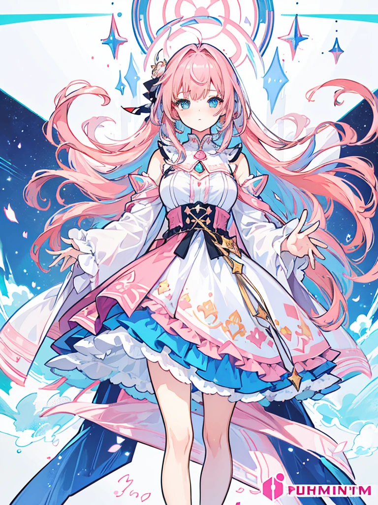 (best quality:1.3), (Artwork:1.3), (illustration:1.3), (ultra-detailed:1.3), (imid shot:0.9), 1 girl, medium breasts,blue eyes, ((pink hair ))), hair ornaments, Tall, Mature,accessories,detailed clothes, pantyhose 