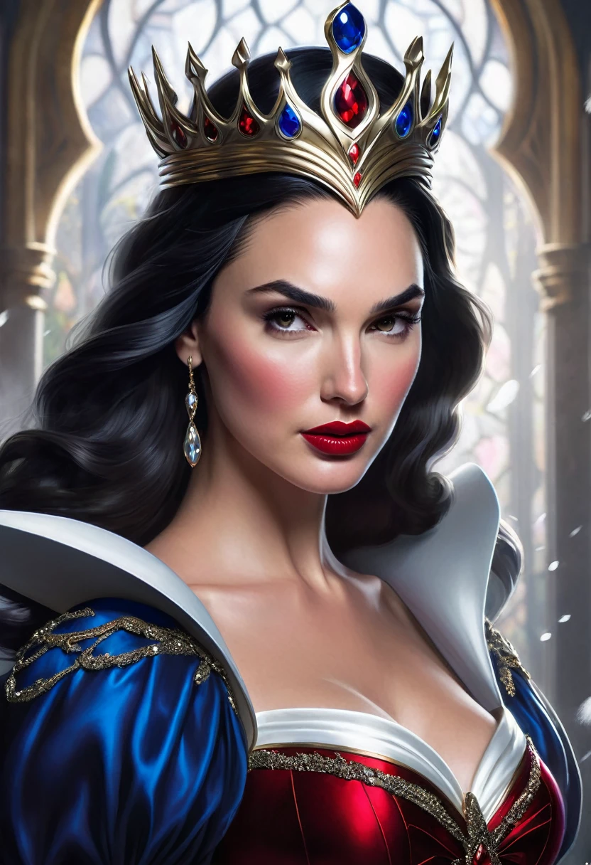 the beautiful Gal Gadot as Snow White's evil queen, cinematic, best quality art by artgerm