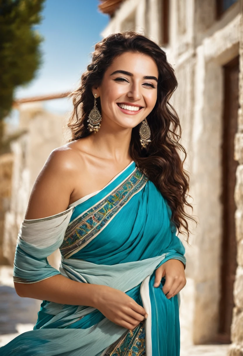 beautiful greek woman, smiling