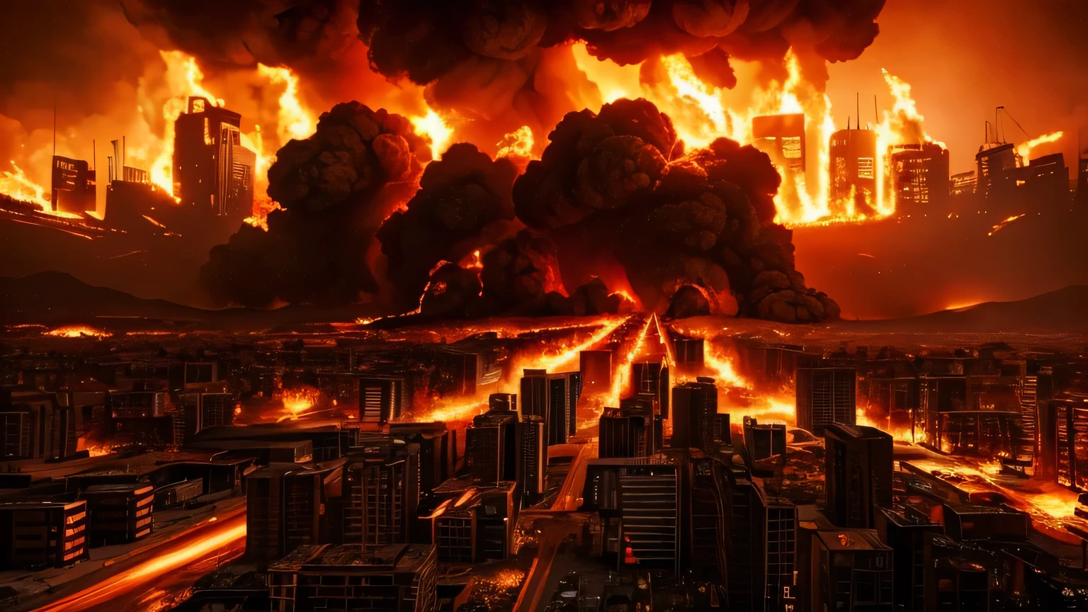 smoke from a large fire in a city with tall buildings, Paisagem da cidade do apocalipse, Cidade em chamas no fundo, Queimando fundo da cidade, harrowing apocalyptic atmosphere, Cidade Apocalyptik, Destroyed city on fire, apocalyptic atmosphere, Uma cidade antiga em chamas, apocalyptic future city, Cidade no distante em chamas, paisagem do apocalipse, apocalyptic city, apocalyptic event, arte do apocalipse