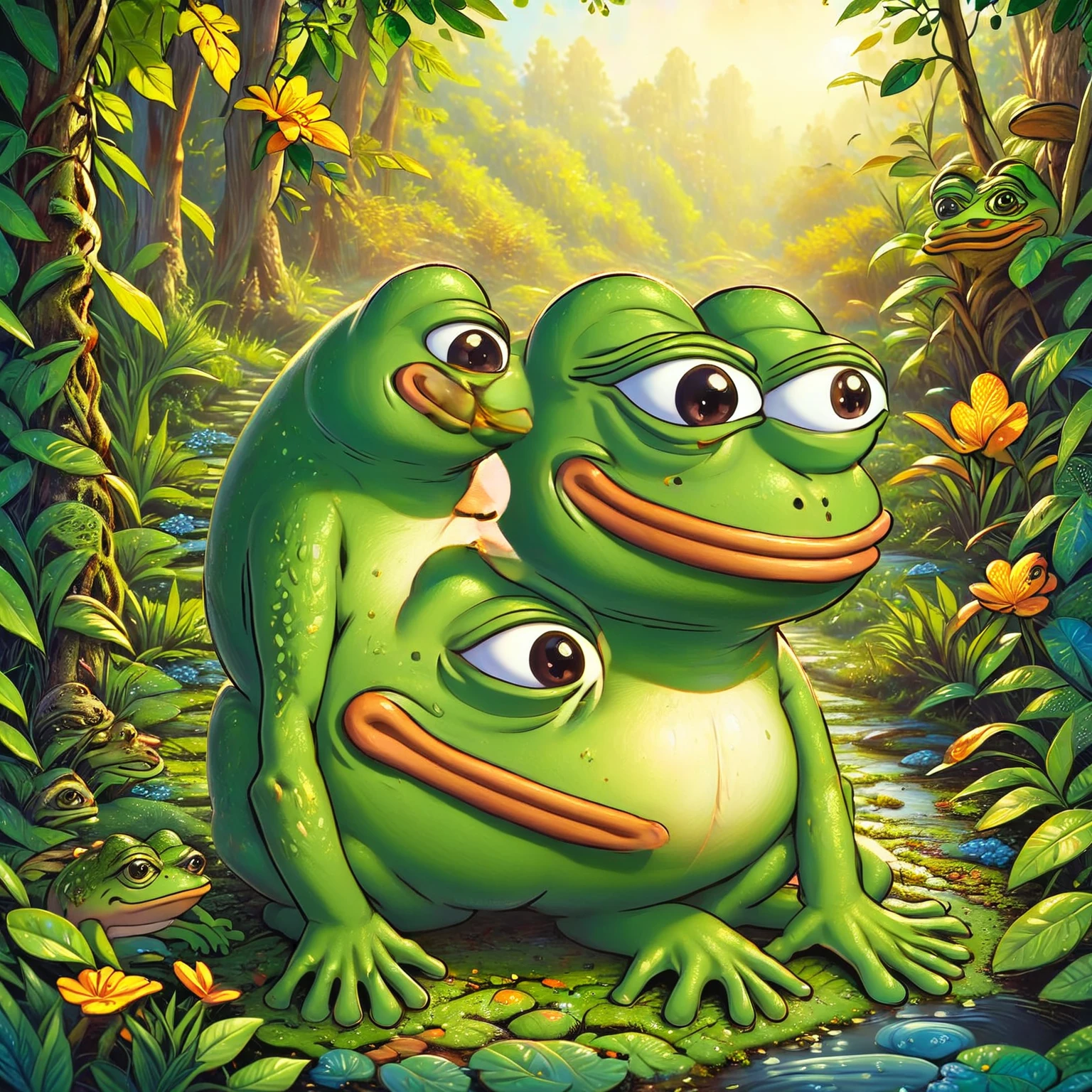 The frog princess clothed in green lingerie and very pregnant. She has enormous swollen tits. The frog princess has big green frog hands and feet. The frog princess has huge eyes. The frog princess is eating another woman head first. Show the frog princess from head to toe, vore, full body