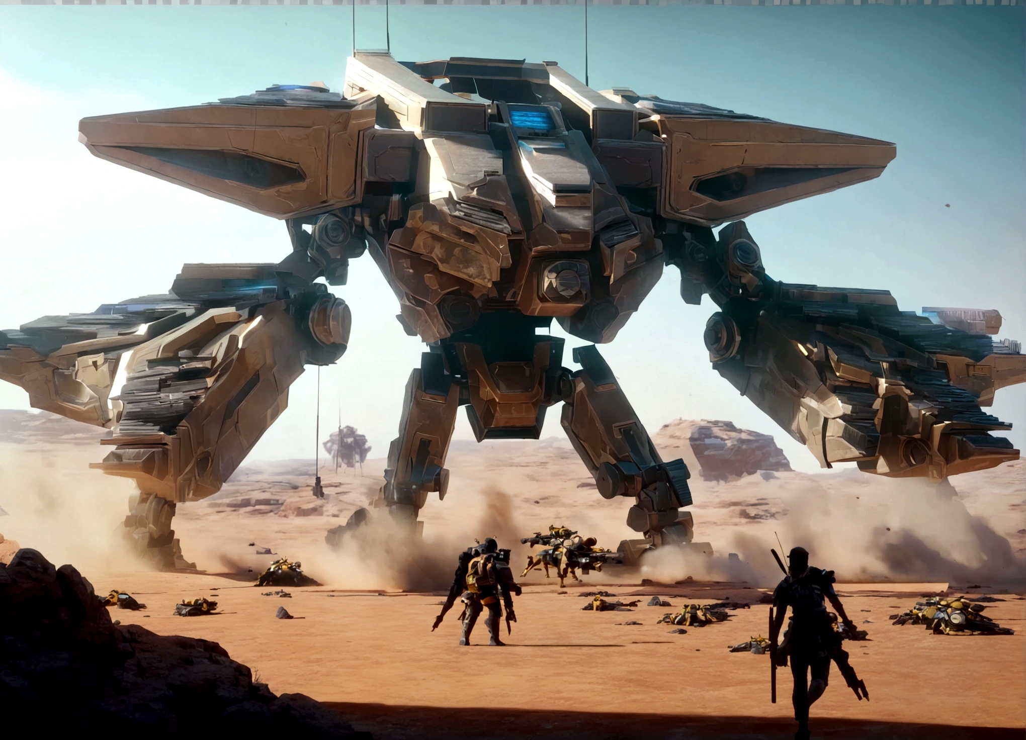 a massive imperial armored walker, huge mechanical mecha with big guns, assaulting an alien stronghold with organic, insect-like hive architecture on a desert planet, intense firefight, dynamic action scene, cinematic, concept art style, highly detailed, photorealistic, 8k, dramatic lighting, vivid colors, volumetric fog, (best quality,4k,8k,highres,masterpiece:1.2),ultra-detailed,(realistic,photorealistic,photo-realistic:1.37)
