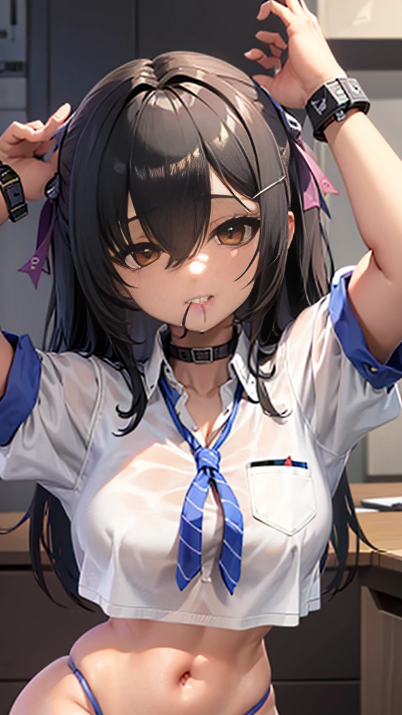 [GENERATED BY 7th anime XL-Pony A:100]
(score_9,score_8_up,score_7_up,score_6_up),masterpiece,best quality, source anime,

rating_explicit,
ukkripony,
1girl, standing, upper body, classroom,
half-closed eyes, heavy breathing, sweat,saliva,
grin, clenched teeth,


BREAK girl, 18 yo, (:1.3), (large breasts:1.3), (black hair:1.2), (medium long hair:1.2), (hair between eyes:0.5), (straight hair:1.3), grey eyes, (tareme:1.3),
BREAK (school uniform), (white collared shirt, plain pattern shirt, short sleeves, shirt tucked in:1),
(red plain pattern narrow neck ribbon:1.1),
(button gap:1),
BREAK (pov hands another's cheek, finger in mouth:1.3)