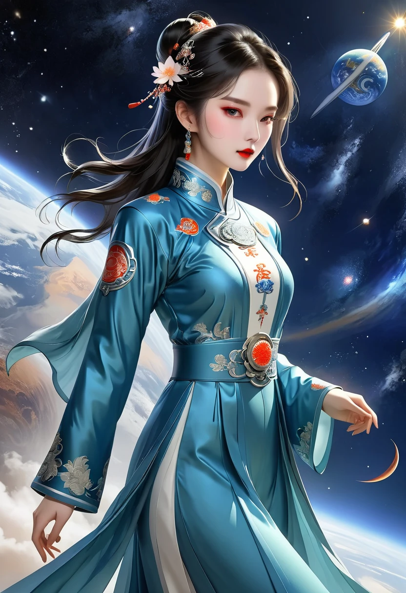 National trend space suit，Chinese elements，Hanfu elements，(((Space suit professionalism)))