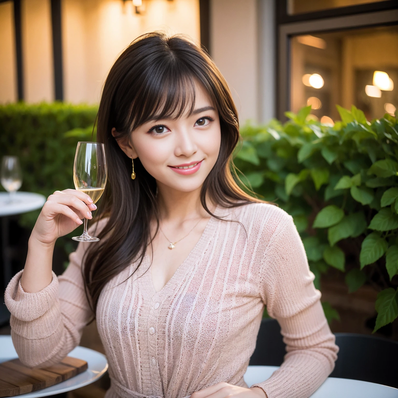 ((Highest quality、8K、masterpiece:1.3))、Yuuko Araki、slimカップル、Pink rubber、modelカップル、(Realistic, Intricate details:1.2), full-course dinner、Wine Party、Amazing view of the sunset sky and clouds、A bright smile、The wonderfulness of smile、Bright image、The beauty of wine, Beautiful Face, blue eyes, The light shines on your face, Blushing, short hair,Bright Face、 (Age 37), 39 years old, red wine 、Appetizers、Italian food、Wine bottle、Champagne、sparkling wine、Two beauties、Brown Hair、Shortcuts、Long sleeve shirt、dress、Beautiful woman 1, (slimな顔), (The body is slim), (Brown Hair), (Shortcuts), cheeks turn a little red,Attractive beauty、restaurant, In a prominent place (From the waist up) Nova Frog Style, actress, model, Upper Body, White wine, slim, wine glass, 中央に置かれたwine glass, smile, (smile: 1.15), Beautiful fine grain, Depth f/2,saturation, High Contrast, Strong light and shadow,Moist Body:1.5、3D texture、Delicate eyes、Brown Hair、The hair is very shiny、