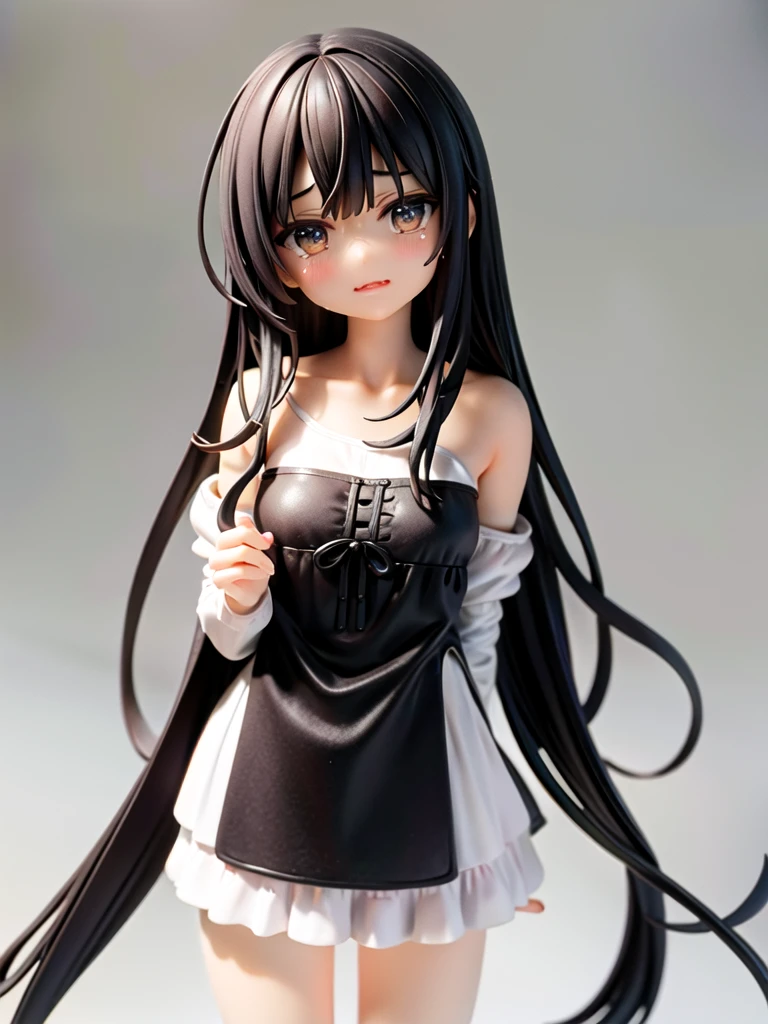 A cute is crying and asking to be held Girl with long black hair Looking up at the face of my tall daddy