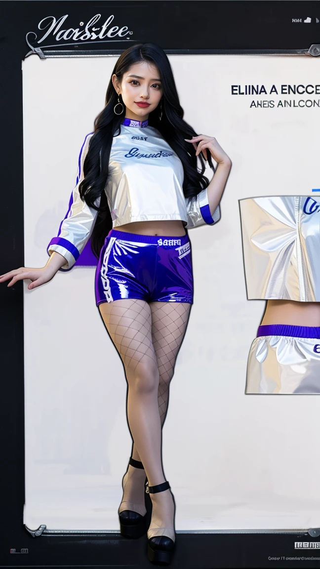 ((masterpiece)),(((Highest quality))),((Character design sheet)),Thin thighs,Long legs,wearing black fishnet tights:1.5,The best smile:1.5,Full Body Shot:1.5,masterpiece, Highest quality, One Girl, Elaina_(May_no_gossip), Silver Hair, Purple eyes, Long Hair,