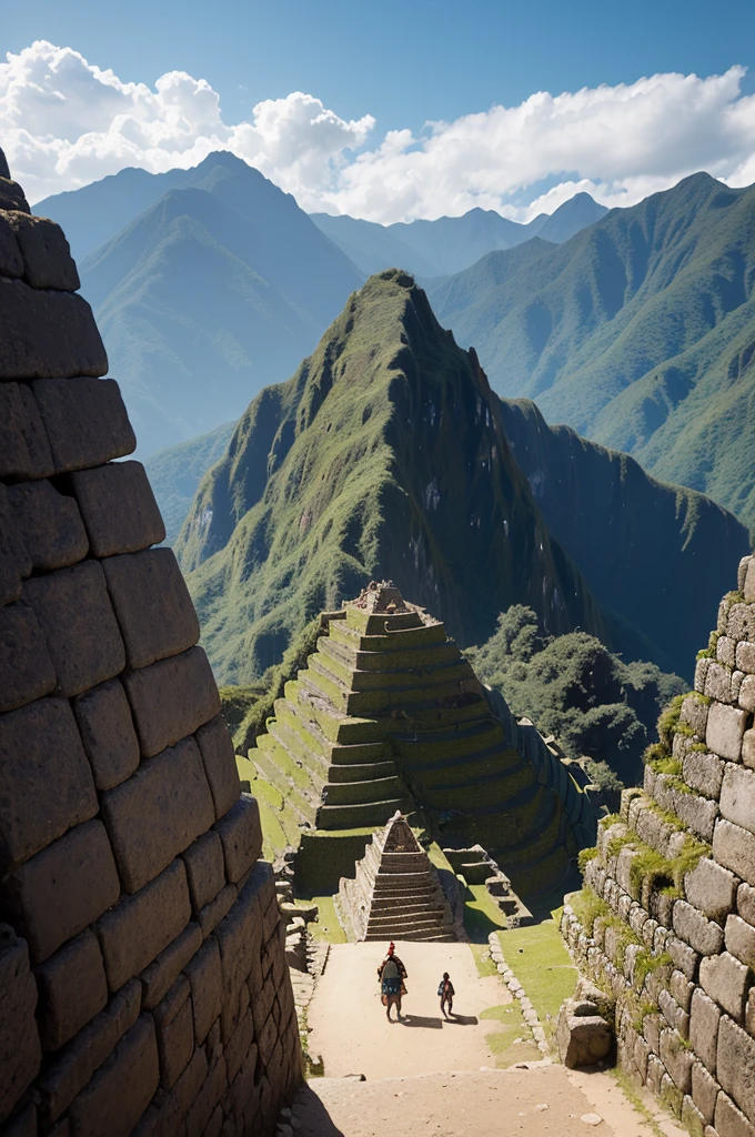 For the cover of a slide about the conquest of the Inca and Aztec lands, the perfect photo must include:
1. **paisaje**: Panoramic view of Machu Picchu or Tenochtitlán.
2. **Conquering Soldiers**: Spanish conquerors with armor and flags.
3. **natives**: Inca and Aztec figures in traditional costumes.
4. **Cores e Tons**: Earthy tones and dramatic contrasts for depth.
5. **composition**: Central monument (pyramid or temple), with conquerors and indigenous people on the scene.
6. **Historical Details**: Cultural objects and artifacts.
7. **Texture and Realism**: Authentic details on clothes, landscape and objects, avoiding stereotypes.