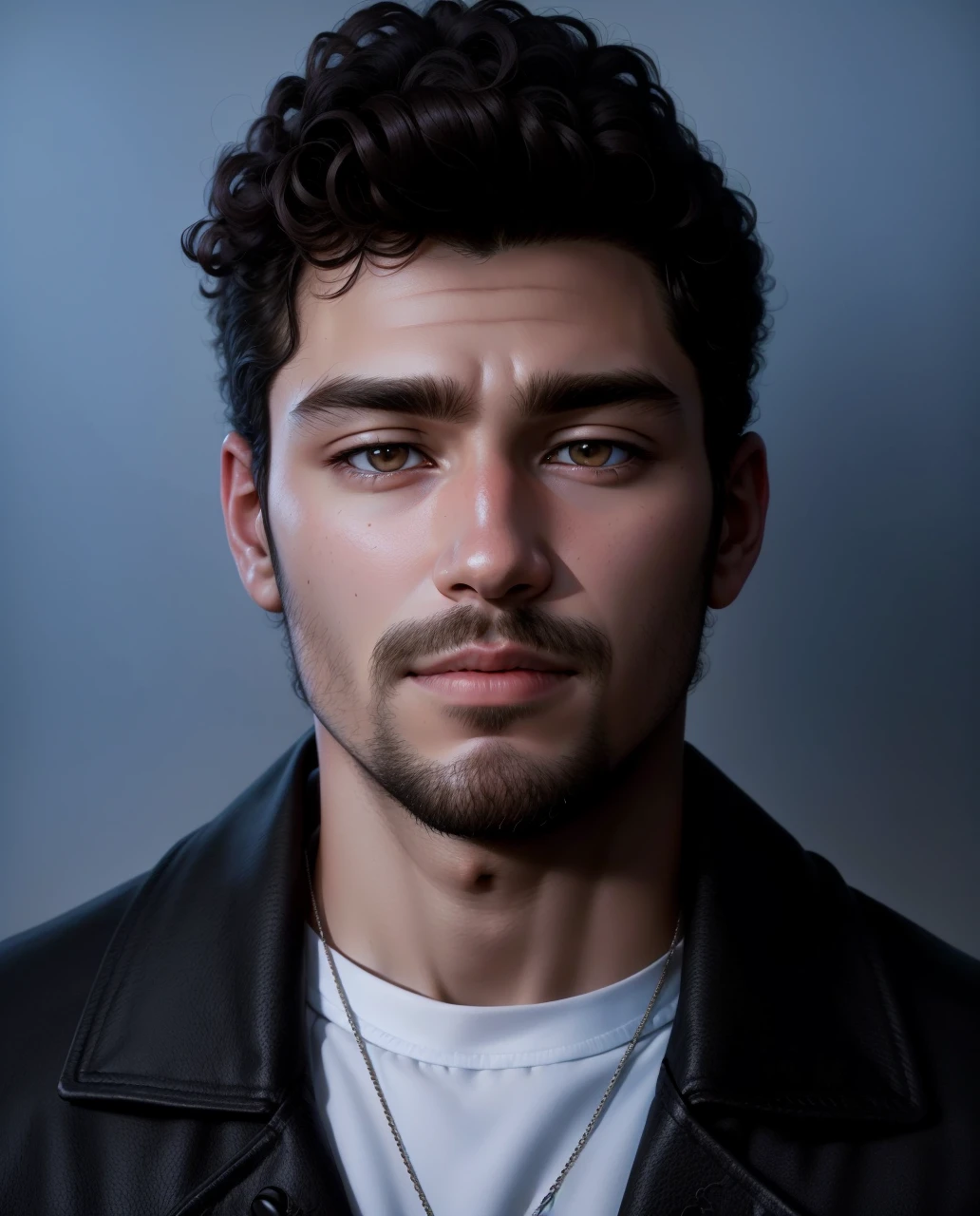 RAW photo, a (potrait:1.2) of a very handsome male, with curly hair (high detailed skin:1.2), 8k uhd, dslr, soft lighting, high quality, film grain, Fujifilm XT3