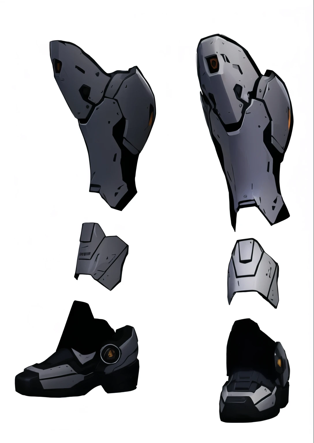 a close-up of a pair of shoes with an anklet, cast Mecha parts, cyborg parts, mecha plate armor, hard-edged concept art, roupas futuristas e capacete, anime mechanical armor, concept armor, basketball shoe concept art, prop design, cybernetic parts, decepticon armor plating, mecha armor, some curved armor, cyborg robot parts