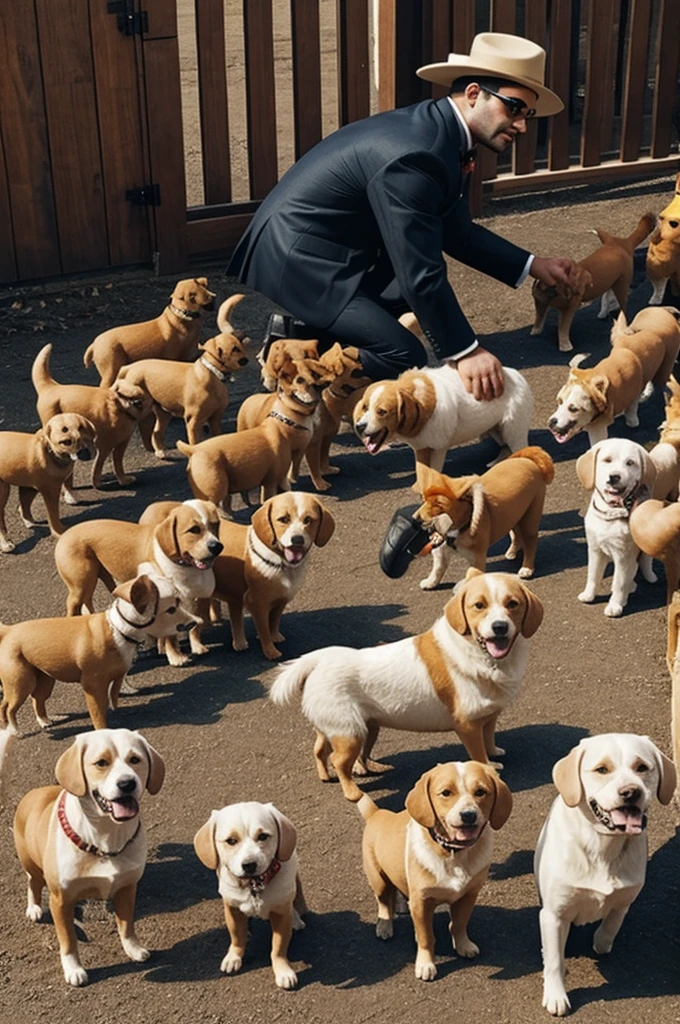 A dog with 20 chichis dressed as a mason