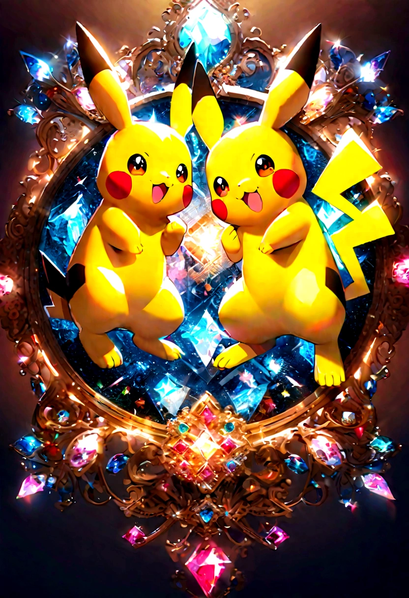 Pikachu、宝石でできたPikachu、Colorful gems sparkle、Pokémon