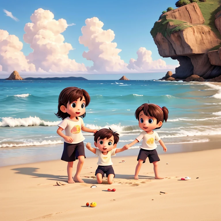 Raising 2 children playing on the beach 