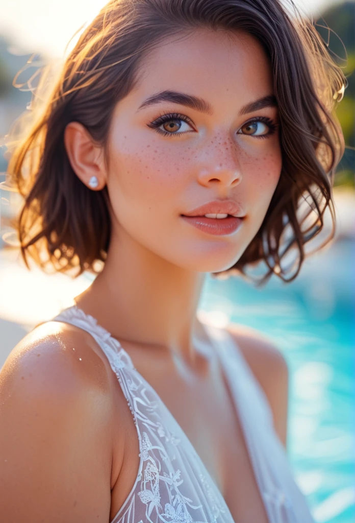 score_9, score_8_up, score_7_up , Stunning brunette woman with freckles, portra 400 film photo, analog inspiration