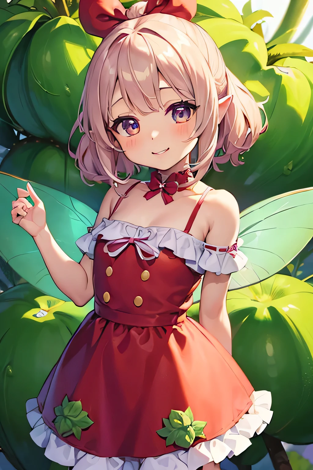 Highest quality、High resolution、Detailed Background、(Beautiful face in every detail:1.4)、Anatomically correct、(Detailed eyes:1.2)、Teenage Girl、Highly detailed face、cute hair color、Bobcut、ponytail、Twin tails、Fairy、A big smile、smile、cute gesture、Cowboy Shot、
(cute2人のFairy:1.5)、Fruit and food costumes、Fruit and Candy Costumes、Colorful and cute、Strawberries or bananas、Donut costumes、cute