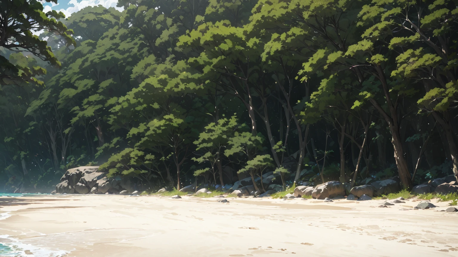  Beach background tree々、Lots of trees, High quality, Fine details, Clear vision