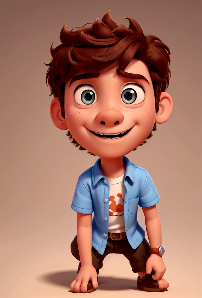 Create an image of a boy, Disney Pixar style poster, Lucas, with his contagious enthusiasm and optimistic nature, who has the power to transform into a dog boy