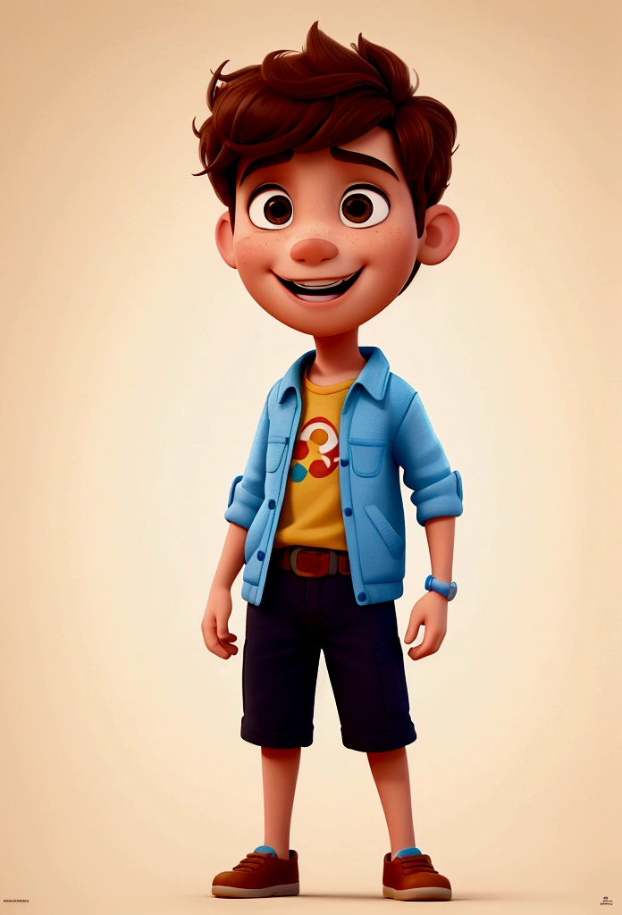 Create an image of a boy, Disney Pixar style poster, Lucas, with his contagious enthusiasm and optimistic nature, who has the power to transform into a dog boy