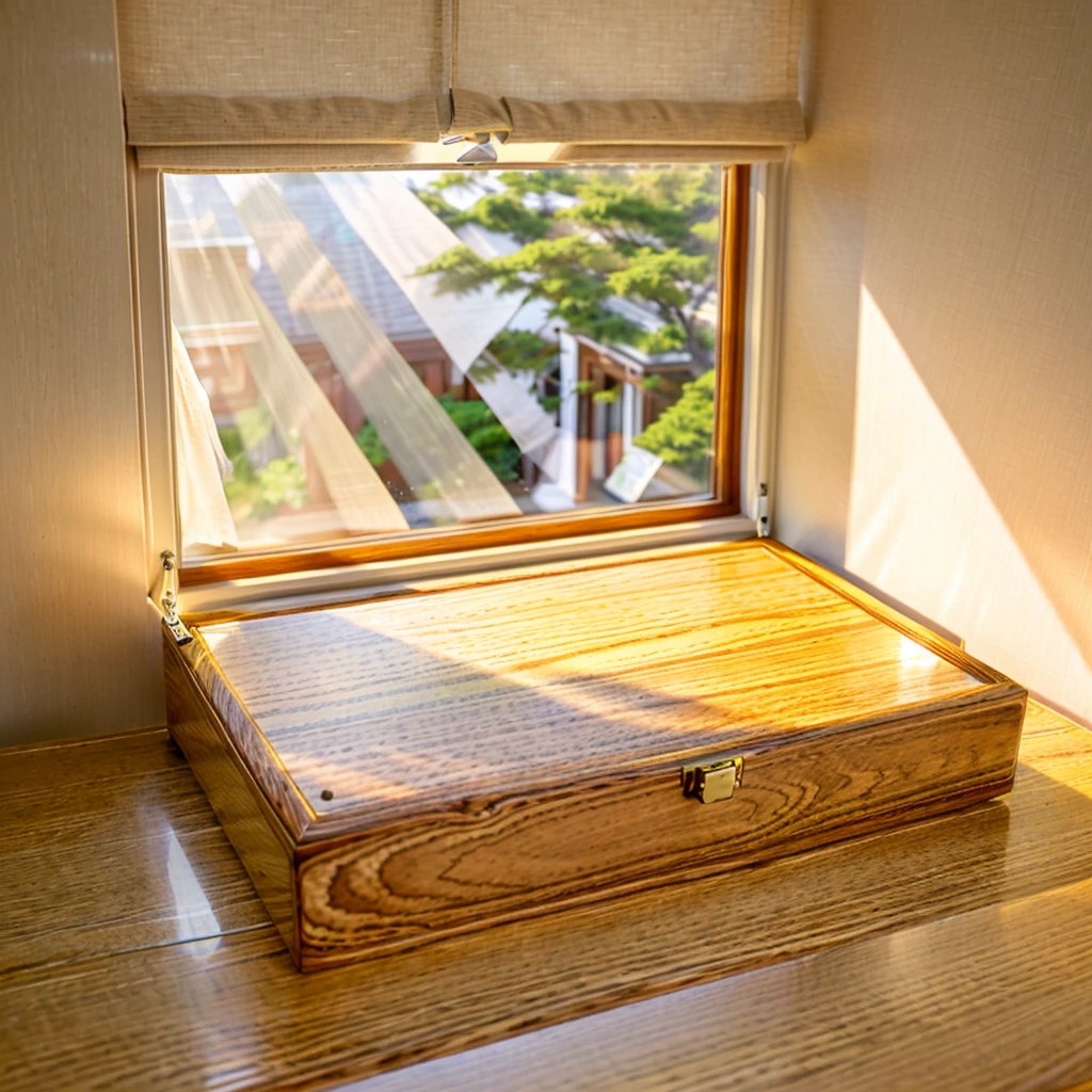 In this cozy room,A ray of sunlight shone on the table through the half-drawn curtains,Let the wood grain on the watch storage case shine with a faint sheen。There is a calm and serene atmosphere in the surrounding air。Several still lifes hang on the walls of the room,It adds a touch of elegance to the space。And on the other side of the room,A half-open window lets the breeze blow in,The pages on the small desk by the window flipped in the wind,This quiet scene gives a sense of tranquility and comfort。